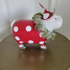 Red and White Polka Dot Decorative Ceramic Dog